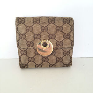 GUCCI Eclipse GG Canvas Leather Card Wallet Medium Monogram Bifold Beige Pink